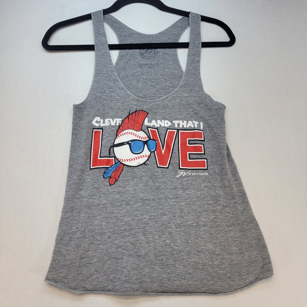 GV Art Design Tank Top Womens Small Gray Sporty Cleveland That I Love Baseball